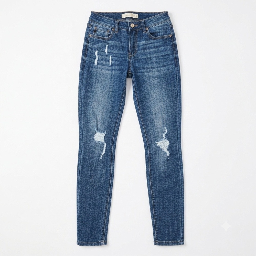 KanCan Distressed Skinny Jeans Womens 3/25‎ Mid Rise Blue Stretch Denim KC6012LD